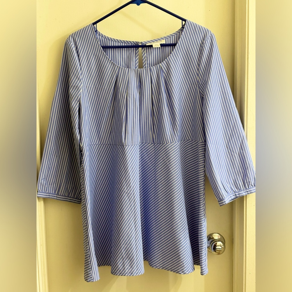 Motherhood Maternity Nautical Baby Blue and White Striped Blouse